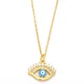 Collier Evil Eye doré avec zircons clairs et centre bleu sur chaîne maille forçat - Style Pave Zirconia