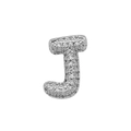Detailopname van de zilverkleurige letter J bedel met sprankelende zirkonia steentjes - Letter J Stijl (DB241108-J)