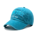 Deep teal blue vintage washed cotton baseball cap with New York 1625 embroidery - Sky Blue