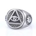 Bague pour homme en acier inoxydable avec oeil d'Horus et motifs géométriques gravés - US 7 / Argenté