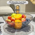 Transparent grey geometric fruit bowl in PET material with modern diamond cut design - 2024 Diamond Shape / Transparent Grey