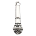 Silver microphone charm pendant in antique finish with top loop for jewelry making - 1Pc Microphone 8x25mm