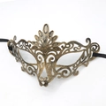 Retro bronze Venetian masquerade half mask with intricate filigree and black elastic bands - Peacock / Antique Copper