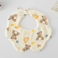 Soft cream petal-shaped 100% cotton baby bib with cute cartoon bear and rainbow patterns - Gauze Flower Wrap - Bear Rainbow