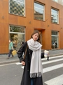Elegant thick white cashmere scarf with fringe paired with a stylish black coat on street - Thickened Tassel Style (350g) / 200*70cm / Ivory