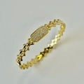 Minimalist gold chain link bangle with sparkling white crystals for women - 14K Square Plate Inlaid / Gold