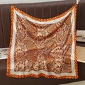 90cm square silk scarf featuring orange and brown paisley print on leather background - 90*90cm / Orange Yellow Paisley (FJ919-02)