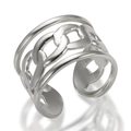 Three-layer silver stainless steel ring featuring a central cuban link and open band - Silver Cuban Link Triple Layer Open Style (R614S)