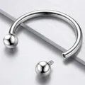 Polished silver G23 titanium horseshoe ring with screw-on ball and inner thread detail - Titanium Natural-Ball (1.2*6*3)