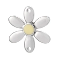 Silver stainless steel six-petal daisy connector with beige center and double holes - Beige Center Daisy (KLJ264-Z)