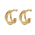 Golden multi-layer C-shaped stainless steel earrings in a triple hoop minimalist design - Gold Triple Layer C-Shape
