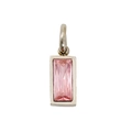 Silver stainless steel square pendant with pink zircon gemstone DIY jewelry accessory - October Steel (Tourmaline Pink Zirconia)