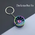 Chameleon electroplated metal car wheel rim keychain with 37mm multi-spoke hub design - 37mm Rainbow Wheel Rim