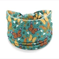 Bohemian wide headband featuring orange monarch butterflies and teal floral patterns - Style 57