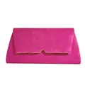 Pochette da sera in velluto fucsia con elegante bordo in metallo dorato a V - Rosa Rosso