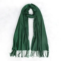 Deep green cashmere-like shawl scarf with fringe tassels on white plush background - Dark Green
