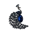 Detalle del broche de pavo real con cristales azules y gema engastada en aleación de plata - Pavo Real Plata Antigua Estrás Azul Oscuro (XD8918)
