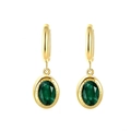 Retro golden hoop earrings with oval green zircon stones for women - Dark Green