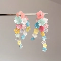 Détail de boucles d'oreilles fleurs colorées avec pétales en acrylique sur support argenté - 11# Tige d'oreille en argent sterling 925 - Multicolore (Frange de grappe florale)