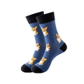 Dunkelblaue mittellange Socken mit Corgi-Hunde-Motiv und schwarzen Kontrast-Absätzen - Einheitsgröße / Dunkelblauer Corgi