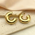 Minimalist golden chunky C-shaped hoop earrings with a polished mirror finish on stone base - Gold