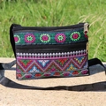 Ethnic style black crossbody bag with vibrant cross-stitch floral and geometric patterns - Style 4