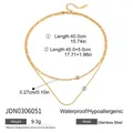 Detail view of 18K gold plated stainless steel Figaro and snake chain length specifications - Double Layer Stainless Steel Stacking-JDN0306051