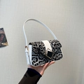 Fashionable small leopard print shoulder bag with white strap and golden buckle clasp - White