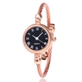 Rose gold minimalist cuff watch with black dial and twisted metal bangle band for women - Rose Gold Black Dial Roman Numerals