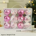 Christmas ball ornament set featuring 12 pieces of pink and white glitter foam spheres - Pink