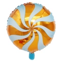 18 inch round lollipop foil balloon with orange and light blue spiral swirl pattern - Orange Windmill
