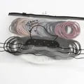 Set mit 100 Haargummis: 50 farbige und 50 schwarze Bänder in einem matten Beutel - Nylonbänder Schwarz+Koreanisch 100 Stk. Vogelbeutel