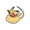 Anime Pikachu enamel pin in martial arts suit riding a nimbus cloud badge - XZ9685