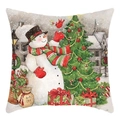 Christmas pillowcase featuring snowman, xmas tree, and colorful gift patterns on linen - Beige Christmas Bird Seed