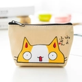 Compact canvas coin purse featuring a cute yellow cat print and Japanese text design - Surprised Cat (Beige)