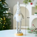 Chic 25cm silver sequined Christmas gnome plush doll on wood base decoration - Silver Standing Gnome