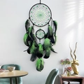 Acchiappasogni con piume nere e verdi e perle luminose per decorazione parete - Piuma Di Perla Nottilucente Verde