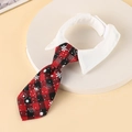 Elegant red and black buffalo plaid Christmas dog tie with white snowflake pattern - Size S (13-19cm) / Wine Red Plaid Snowflake