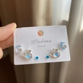 Close-up of 925 silver earring set with moon, blue whale and round zircon studs - 40# Blue Moon Drop (6 Pairs)