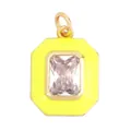 Neon yellow enamel octagonal pendant with rectangular zircon in gold metal frame - Yellow Rectangle