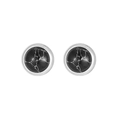 Elegant minimalist silver stud earrings featuring black round marble stones in bezel setting - Silver - Black Marble Texture