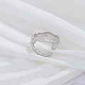 Irregular wavy silver titanium steel open ring with a polished molten aesthetic finish - F10105 Geometric Irregular Silver