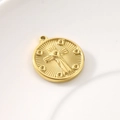 Golden titanium steel moon pendant with cross engraving and 18K vacuum plating finish - Gold Cross (KLJ8472-Z)