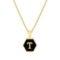 Collar de acero inoxidable chapado en oro de 18K con colgante hexagonal negro letra T - Con cadena / Negro T