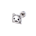 Polished silver cat stud earring with minimalist screw back for cartilage piercing - Silver Polished Cat (Single Piece)