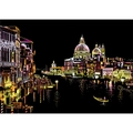 Creative DIY city night view scratch art featuring Venice cathedral and gondolas - New Venice