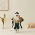 Elegantly standing Santa Claus doll in green velvet outfit holding a gold star ornament. - Green Clothes / 45cm High