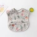 Waterproof baby bib in beige with floral prints and a wide leak-proof food catcher - Pu No-wash Scarf - Country Flower / One Size