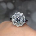 Elegant flower shaped silver ring with central moissanite and sparkling zircon halo - 1 Carat [6.5mm] Ljz-210 / Adjustable Open