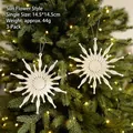 White sunflower Christmas ornaments with glitter finish, 14.5cm set of 3 hanging decor - Sun Flower